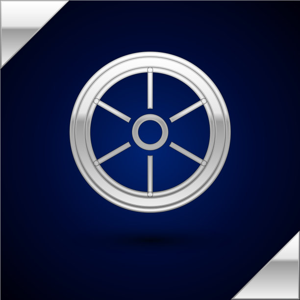 银色自行车车轮图标孤立在深蓝色图片下载