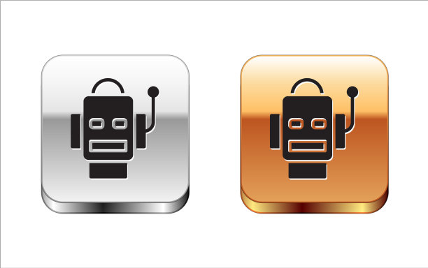 黑色机器人图标孤立在白色背景上图片下载