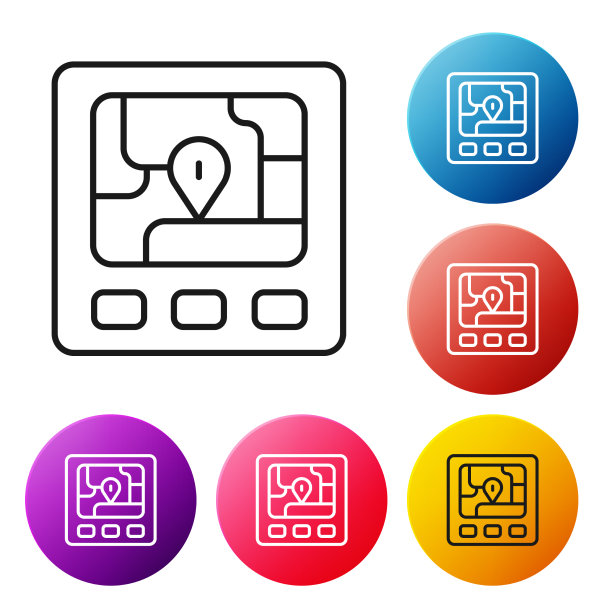 黑线GPS设备与地图图标隔离图片下载