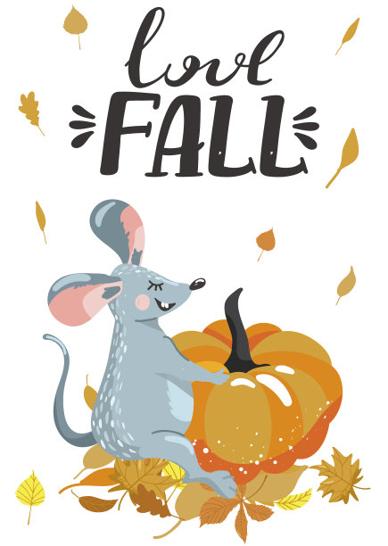可爱的老鼠和南瓜和秋叶图片下载