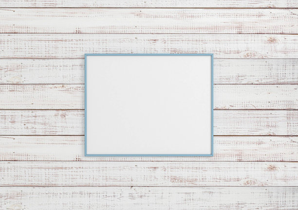 单10x10水平蓝色框架模型在复古木墙上。图片下载