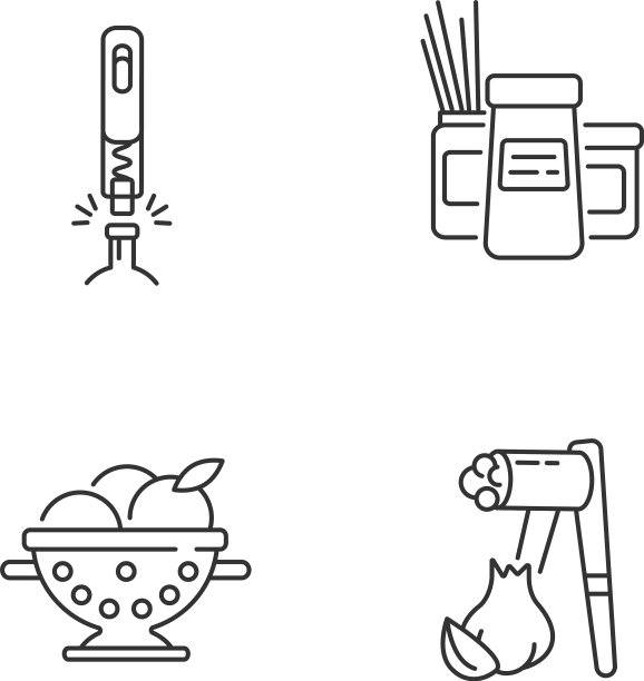 食物准备工具线性图标设置图片下载