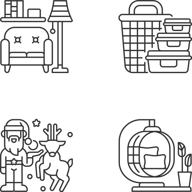 家居用品和家具线性图标集图片下载