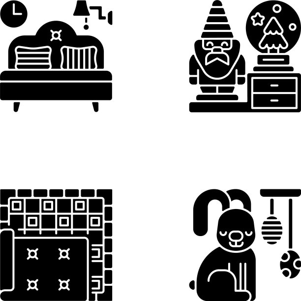 家庭配件黑色字形图标设置在白色图片下载