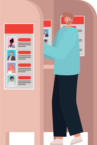 淡棕色头发，穿着蓝色外套投票的男人图片下载