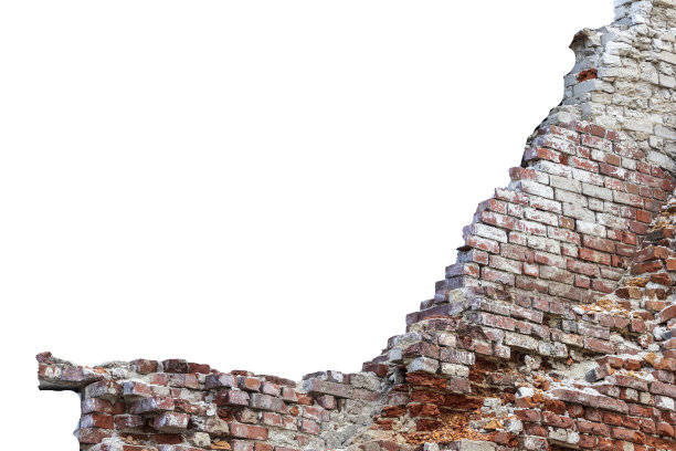 破旧的红砖墙孤立在白色的背景上图片下载