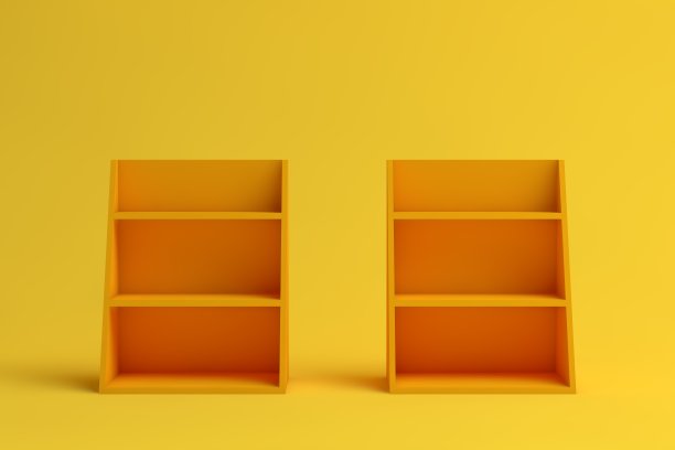 空荡荡的黄色书架，黄色的书架图片下载