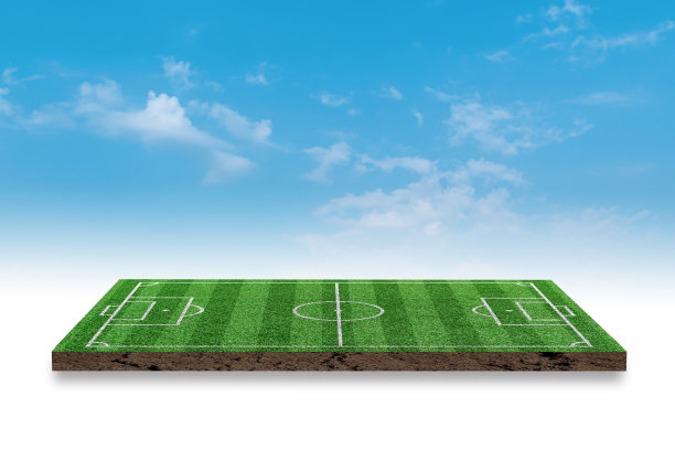 3 d渲染。足球绿草如茵，蓝天为背景。图片下载
