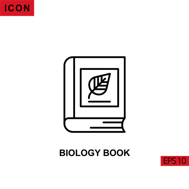 图标生物学书与叶的轮廓线直线图片下载