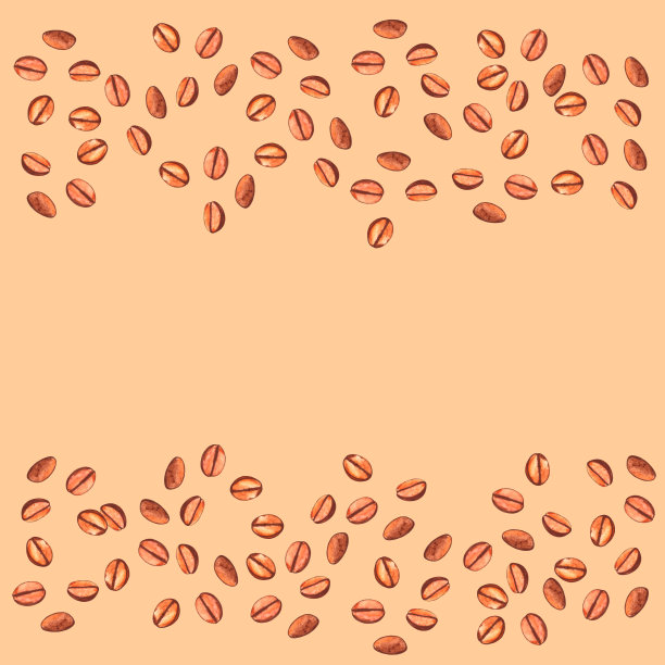 在顶部和底部边缘撒上烘好的咖啡豆。水彩手绘的菜单或包装模板图片下载