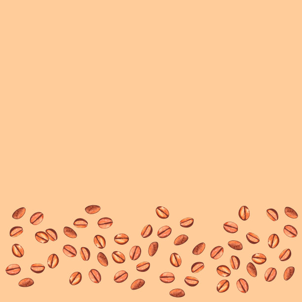 底部边缘散落着烤好的咖啡豆。水彩手绘的菜单或包装模板图片下载