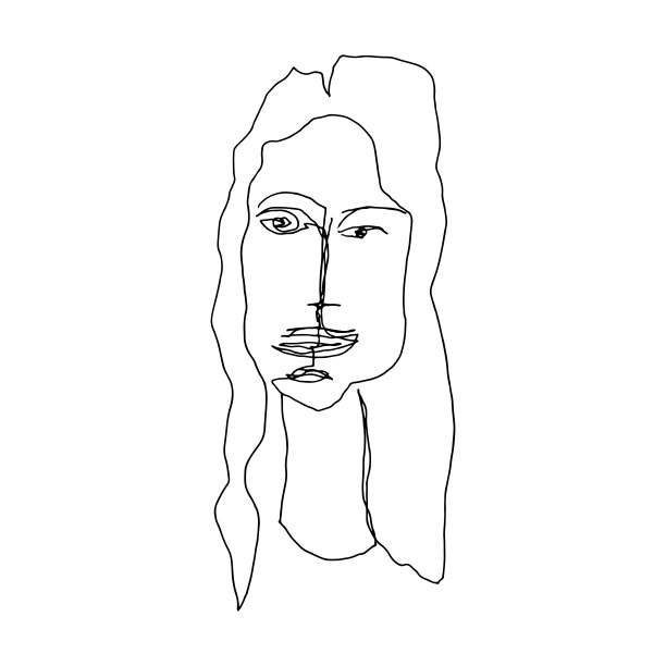 人体肖像线画。一个相貌平庸的抽象人物的素描。数字创建的插图一个虚构的人。图片下载