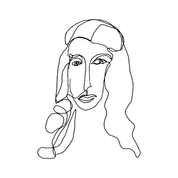 人体肖像线画。一个相貌平庸的抽象人物的素描。数字创建的插图一个虚构的人。图片下载