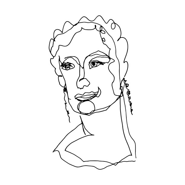 人体肖像线画。一个相貌平庸的抽象人物的素描。数字创建的插图一个虚构的人。图片下载