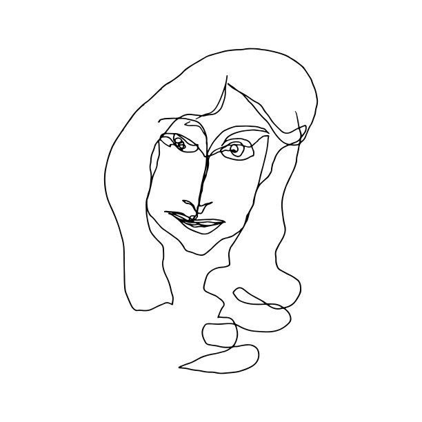 人体肖像线画。一个相貌平庸的抽象人物的素描。数字创建的插图一个虚构的人。图片下载