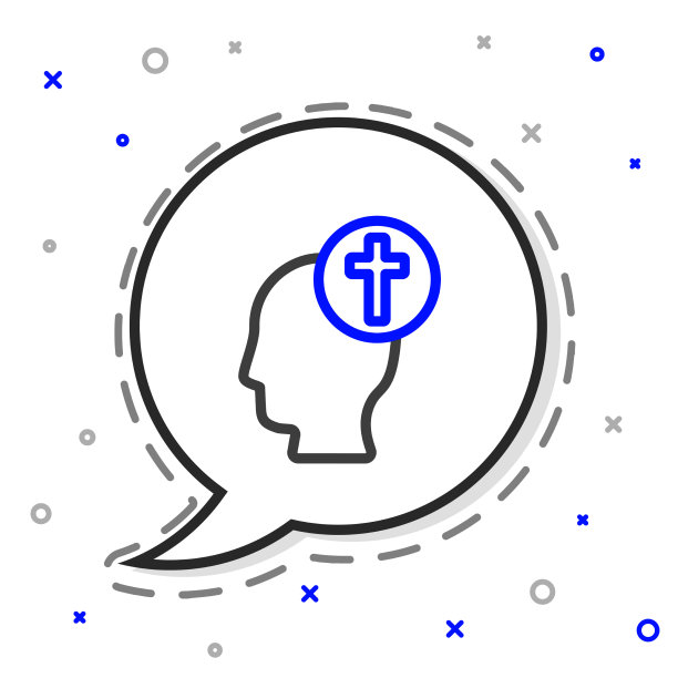 人的头部与基督教十字图标隔离线图片下载