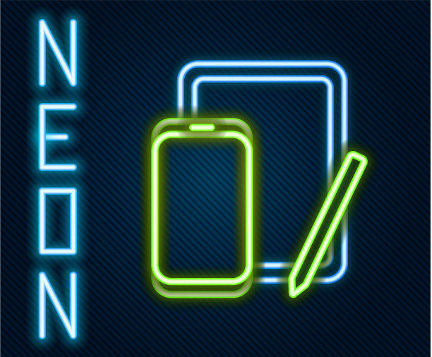 发光的霓虹线智能手机和移动电话图片下载