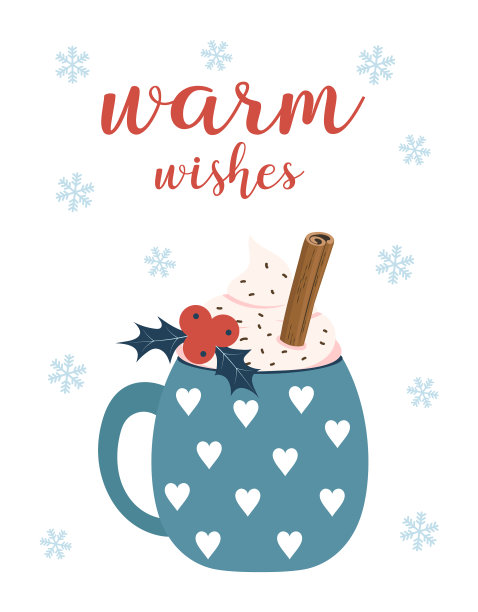带杯子和棉花糖的冬季卡片图片下载