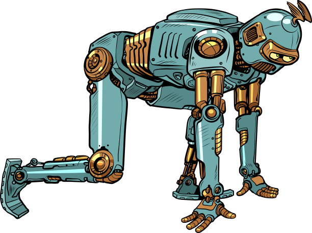 复古蒸汽朋克机器人在起始位置图片下载