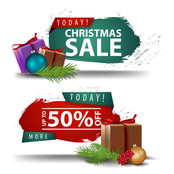 圣诞折扣横幅与礼物孤立图片下载