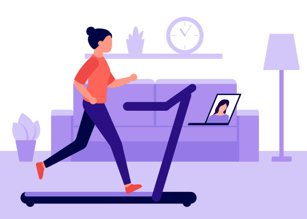 年轻女子在家里的跑道上跑步图片下载