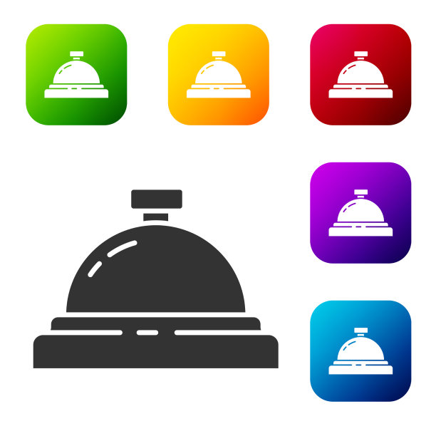 黑色的酒店服务钟图标孤立在白色上图片下载