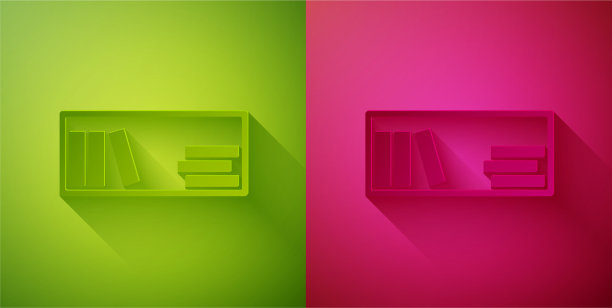 剪纸书架与书籍图标隔离在绿色图片下载