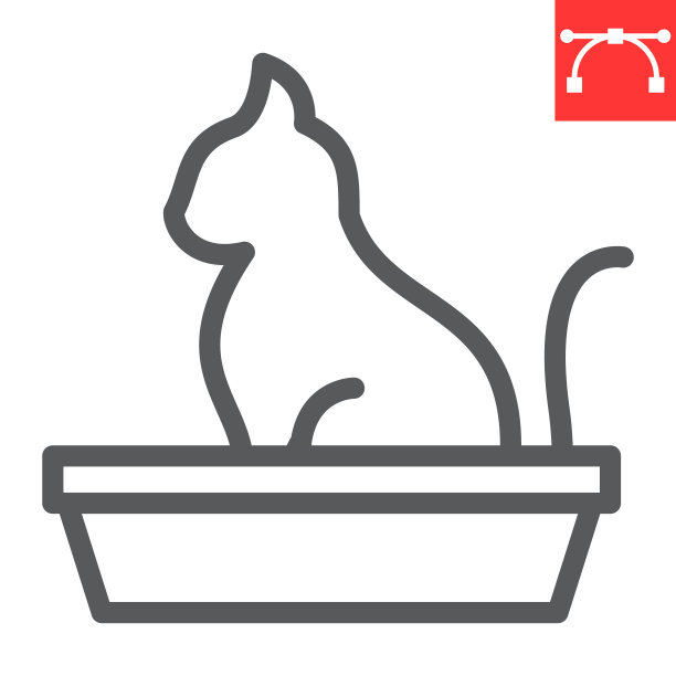 猫在宠物托盘线图标，宠物商店和沙盒，猫托盘矢量图标，矢量图形，可编辑的描边轮廓符号，eps 10。图片下载