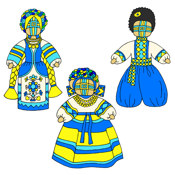 明亮的插图与传统布娃娃在白色的背景。乌克兰的洋娃娃。护身符的洋娃娃。矢量图。图片下载