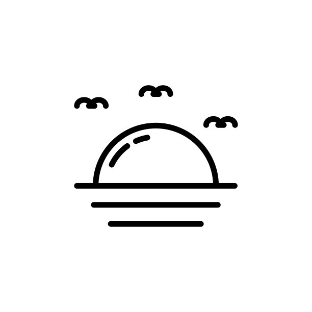 轮廓海和太阳图标向量，夏季沙滩标志与线或形状，日落符号图片下载