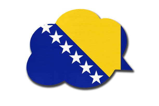 3d语音气泡与波斯尼亚和黑塞哥维那国旗孤立在白色背景。波斯尼亚的语言说话。图片下载