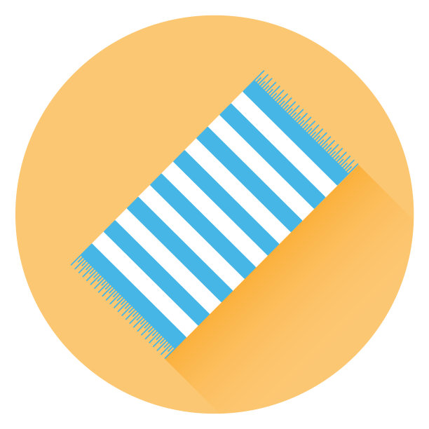 沙滩浴巾，沙滩浴巾在橙色的背景与长影子。向量,卡通插图。向量。图片下载