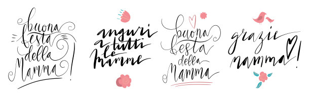 手写的矢量字母为Buona Festa Della Mamma在意大利语。小鸟和花儿。母亲节快乐，祝福所有的母亲，谢谢你妈妈图片下载