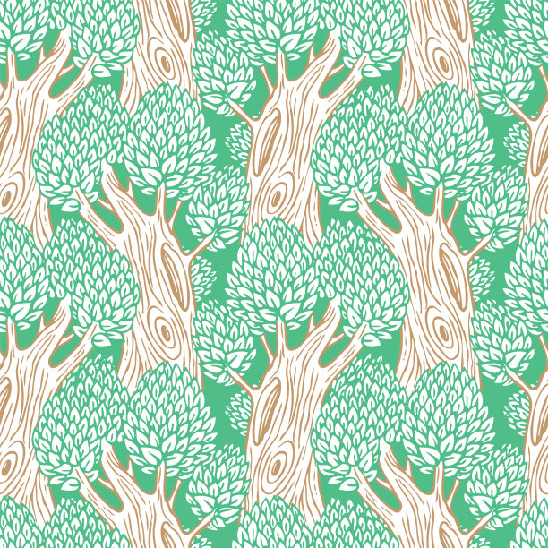 无缝模式与程式化的老落叶树图片下载