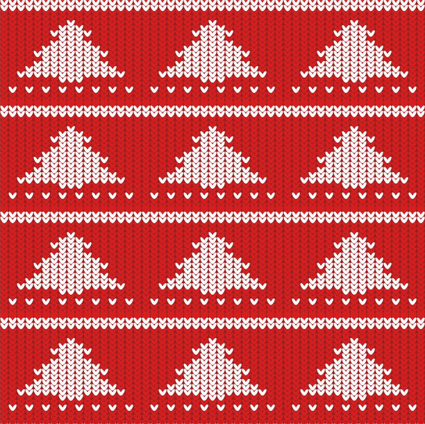 红色和白色图案编织的纹理，以圣诞树的形式图片下载