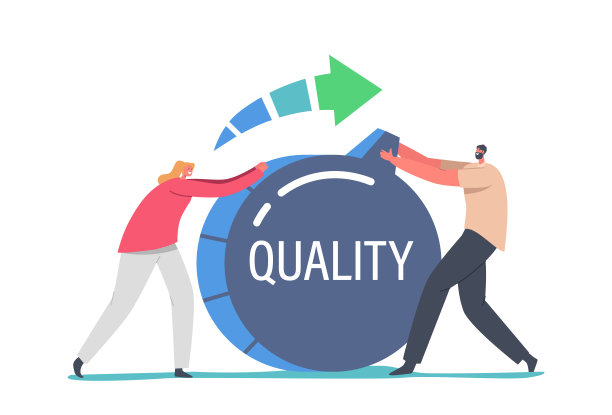 微小的商人人物拉动巨大的开关，以提高水平质量和客户反馈率评价图片下载