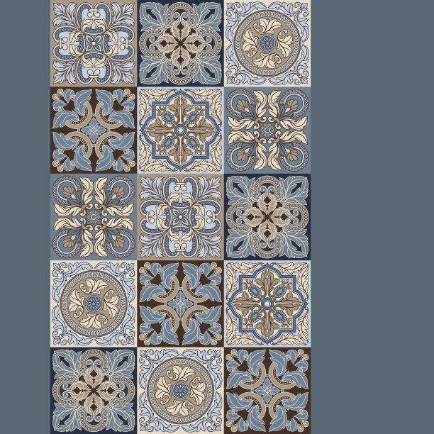 葡萄牙阿祖莱霍瓷砖图案。地中海传统装饰。意大利陶器或西班牙陶器。图片下载