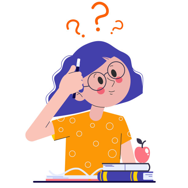 一个女生在课堂上或考试中思考如何做她的家庭作业或作业。这个女孩正在考虑这件事。带问号的平面矢量插图。图片下载