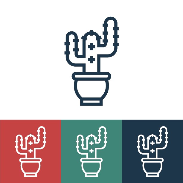 线性矢量图标与仙人掌在锅图片下载