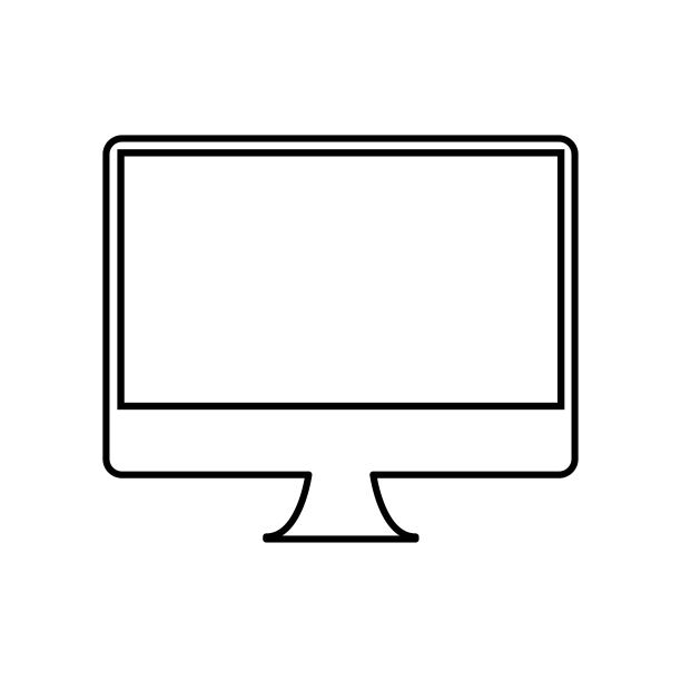 桌面简单的电脑LED显示器黑色细线图标。新潮的平面风格孤立的最小符号，为:插图，轮廓，标志，移动，应用程序，徽章，设计，网页，网站，ui，用户体验。向量EPS 10图片下载