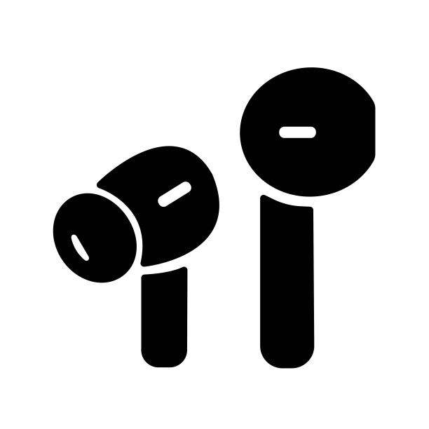 空中耳机或无线耳机，耳机上有黑线图标。新潮的平面风格孤立的符号，用于:插图，单色，标志，手机，应用程序，会徽，设计，网页，网站，ui, gui, ux。向量EPS 10图片下载