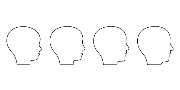 年龄阶段从儿童到成年老人，面部轮廓轮廓。儿童、青少年、成人、老年人头部轮廓。脸随着年龄的增长而变化。矢量图图片下载