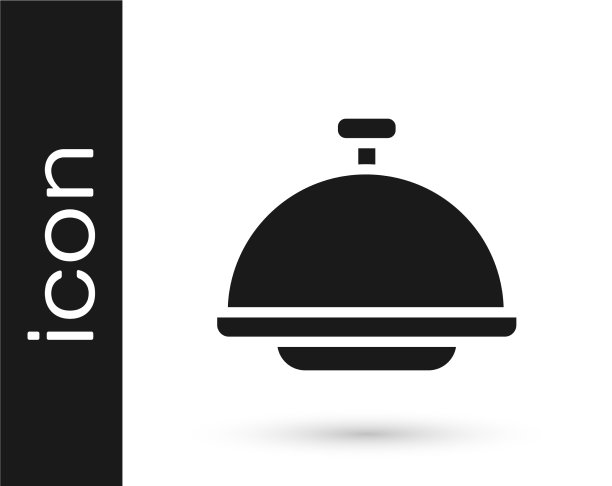 黑色的托盘上盖着食物图标，孤立在上面图片下载