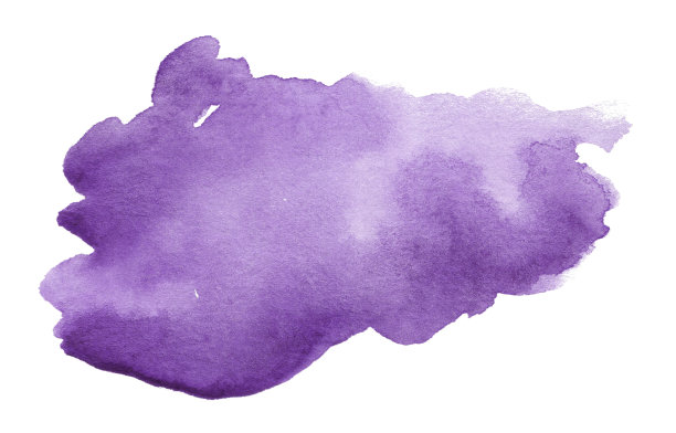紫色水彩艺术手画上白色背景孤立，笔刷纹理为文字或标志图片下载