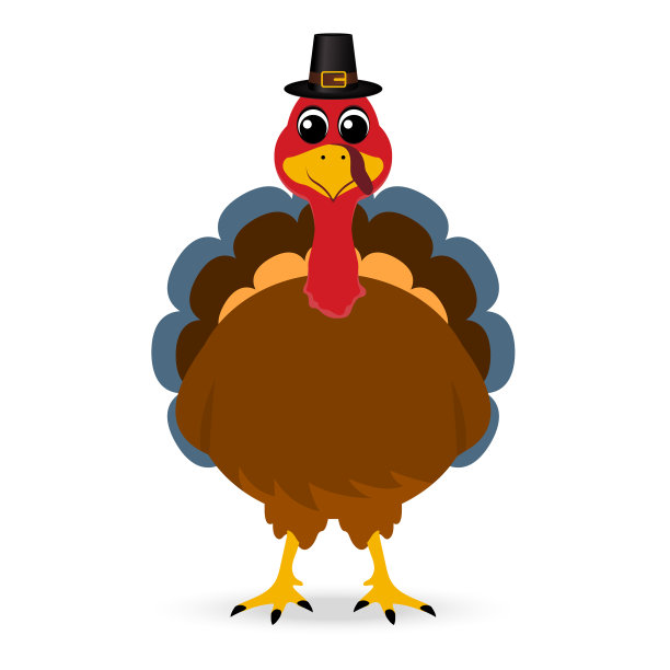 感恩节卡通火鸡站在一只白色的树上图片下载