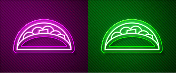 发光的霓虹灯线玉米卷与玉米饼图标孤立图片下载
