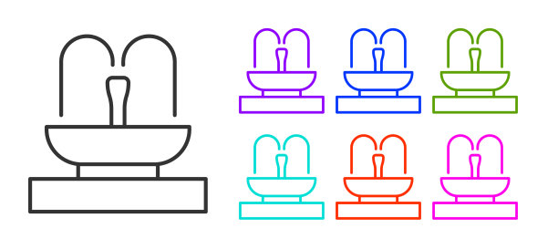 黑线喷泉图标孤立在白色图片下载
