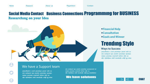 平面设计商业人士运行灯泡，网站或应用程序页面模板。技术，战略规划，发展，业务解决方案，咨询，市场研究概念图片下载