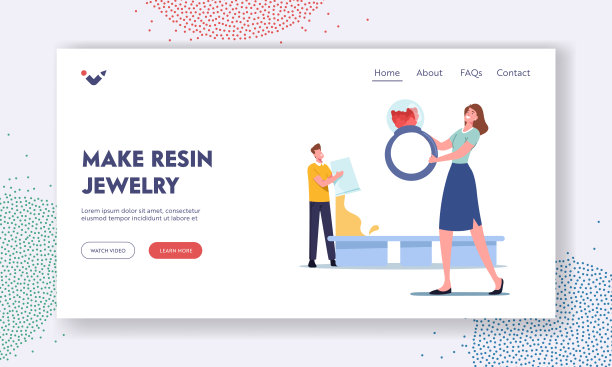 手工珠宝创作爱好登陆页面模板。男性角色浇注环氧树脂模具制作工艺装饰图片下载