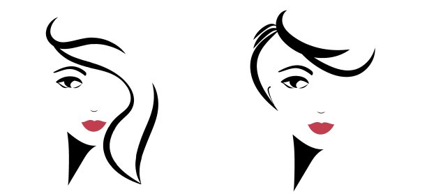 设置的肖像女孩的脸孤立在一个白色的背景。长着一缕缕黑色兽医头发和红唇的女人。适用于logo，贴纸，背景，横幅，社交媒体图片下载